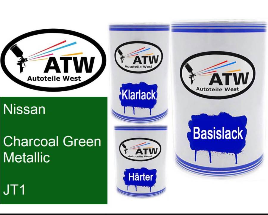 Nissan, Charcoal Green Metallic, JT1: 500ml Lackdose + 500ml Klarlack + 250ml Härter - Set, von ATW Autoteile West.
